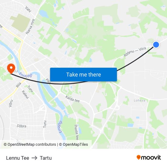 Lennu Tee to Tartu map