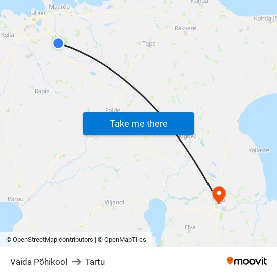 Vaida Põhikool to Tartu map