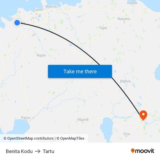 Benita Kodu to Tartu map