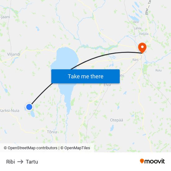 Ribi to Tartu map