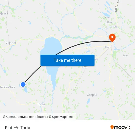 Ribi to Tartu map