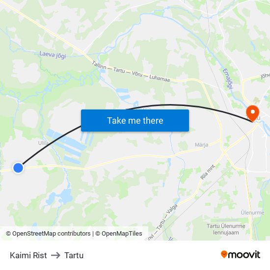Kaimi Rist to Tartu map