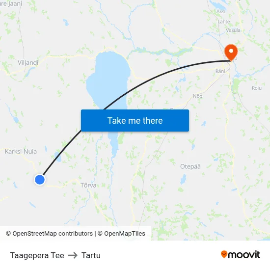 Taagepera Tee to Tartu map