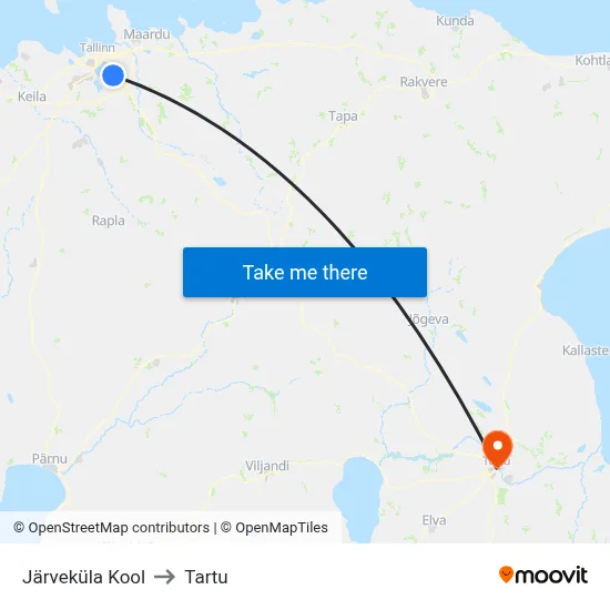 Järveküla Kool to Tartu map