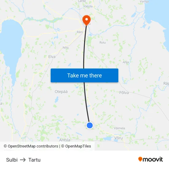 Sulbi to Tartu map
