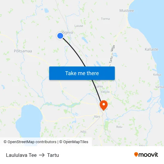 Laululava Tee to Tartu map