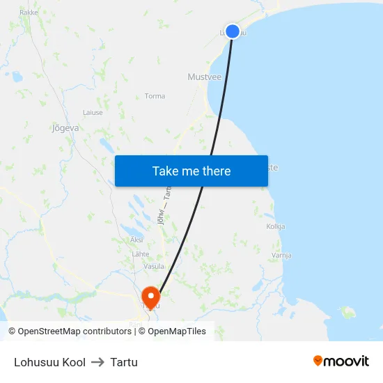 Lohusuu Kool to Tartu map