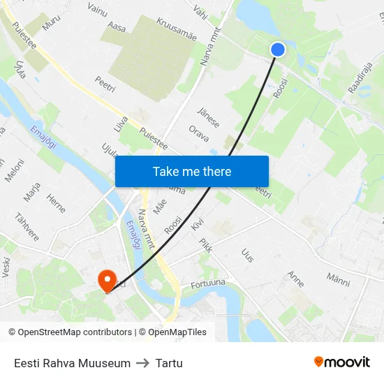 Eesti Rahva Muuseum to Tartu map