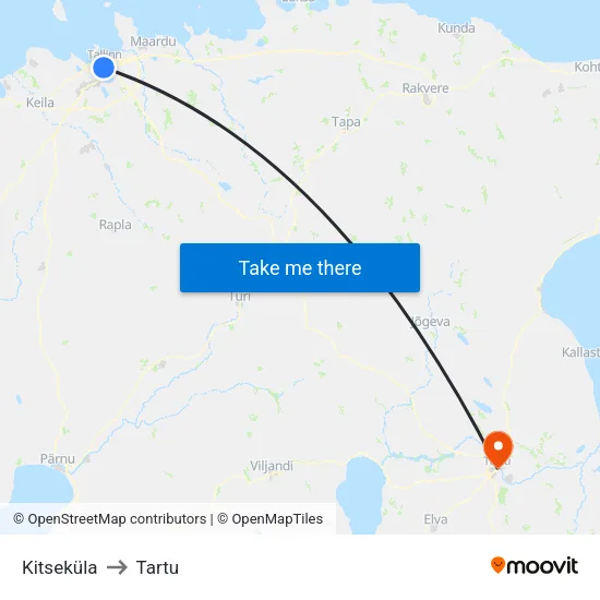 Kitseküla to Tartu map