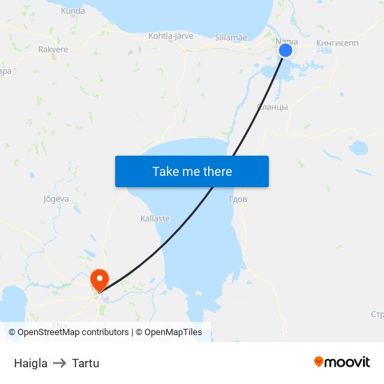 Haigla to Tartu map