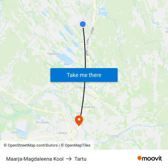 Maarja-Magdaleena Kool to Tartu map