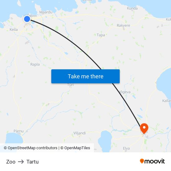 Zoo to Tartu map