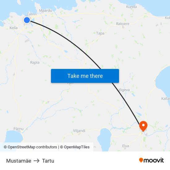 Mustamäe to Tartu map