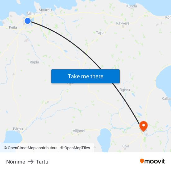 Nõmme to Tartu map