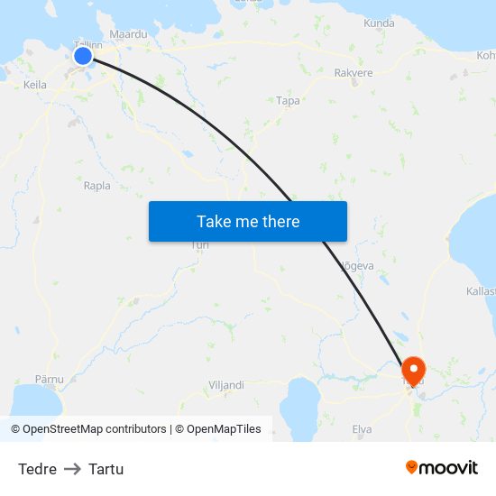 Tedre to Tartu map