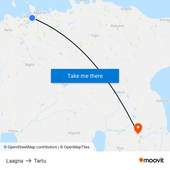 Laagna to Tartu map