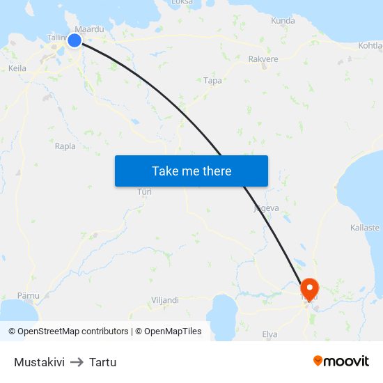 Mustakivi to Tartu map