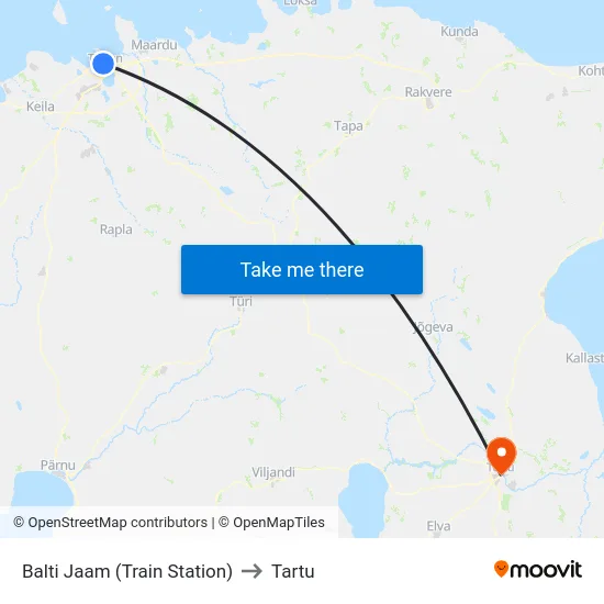 Balti Jaam (Train Station) to Tartu map