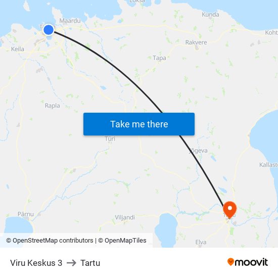 Viru Keskus 3 to Tartu map