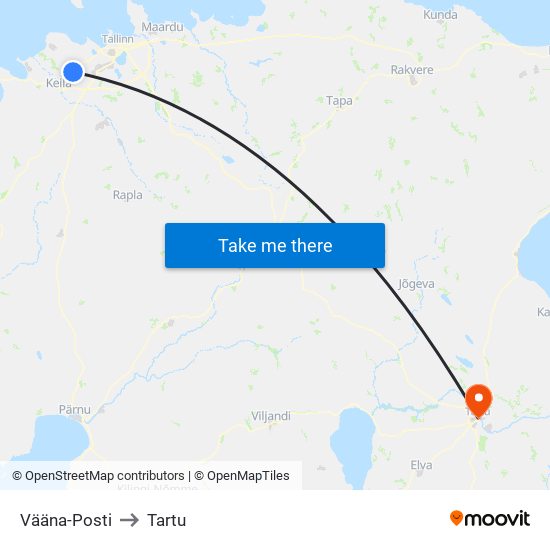 Vääna-Posti to Tartu map