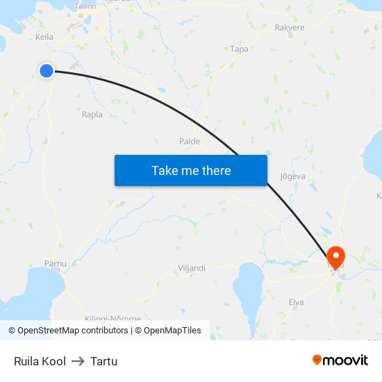 Ruila Kool to Tartu map