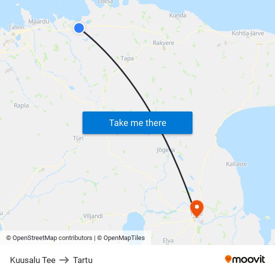 Kuusalu Tee to Tartu map