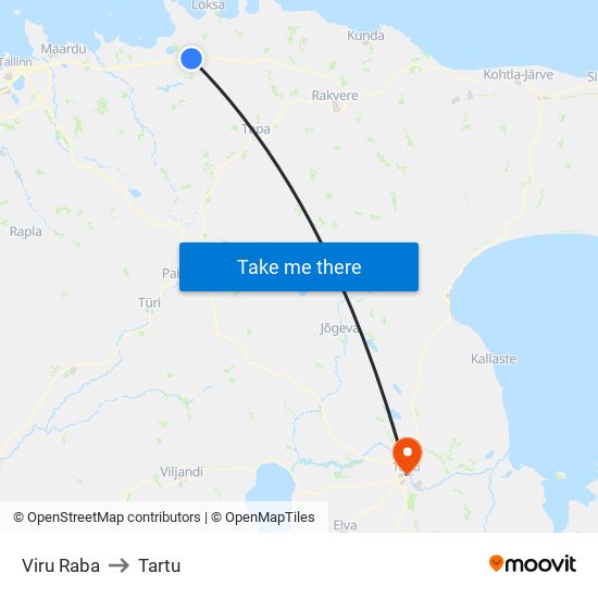 Viru Raba to Tartu map