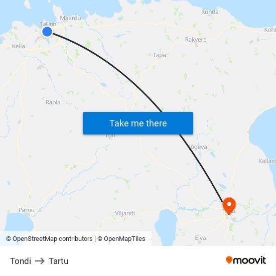 Tondi to Tartu map