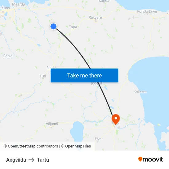 Aegviidu to Tartu map