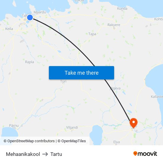 Mehaanikakool to Tartu map