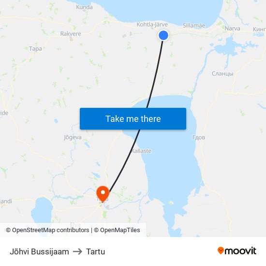 Jõhvi Bussijaam to Tartu map