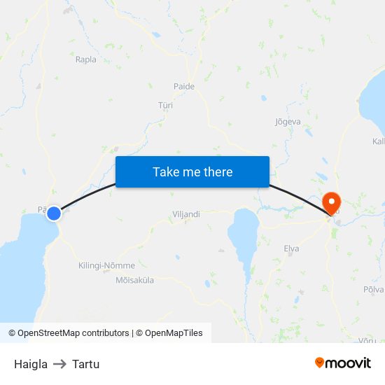 Haigla to Tartu map