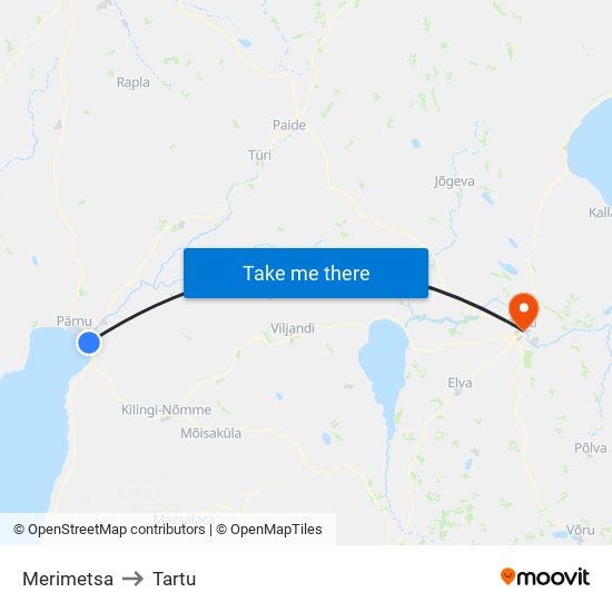 Merimetsa to Tartu map