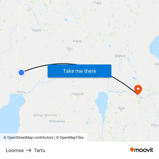 Loomse to Tartu map