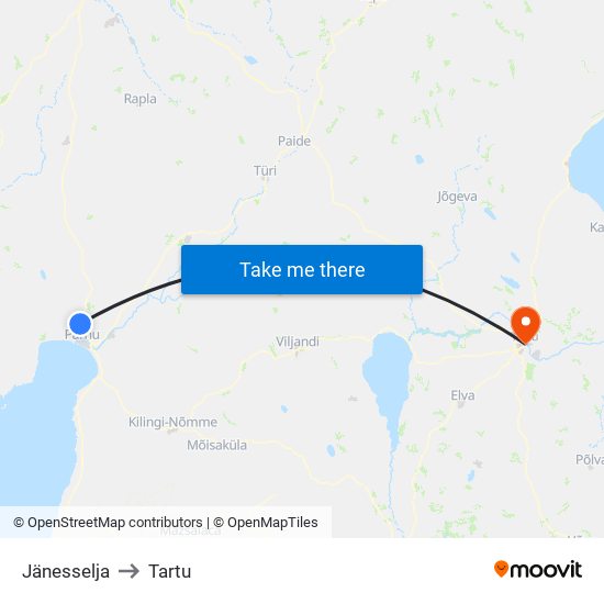 Jänesselja to Tartu map