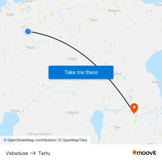 Vabaduse to Tartu map