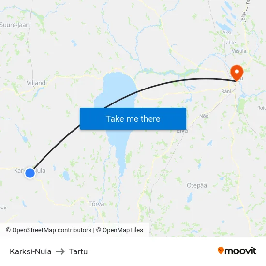 Karksi-Nuia to Tartu map