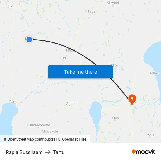 Rapla Bussijaam to Tartu map