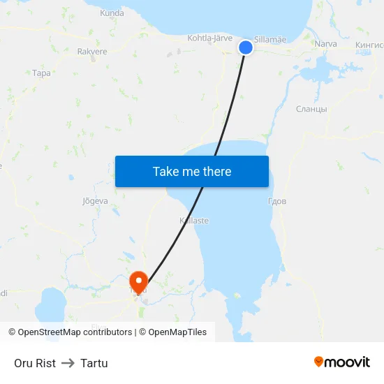 Oru Rist to Tartu map