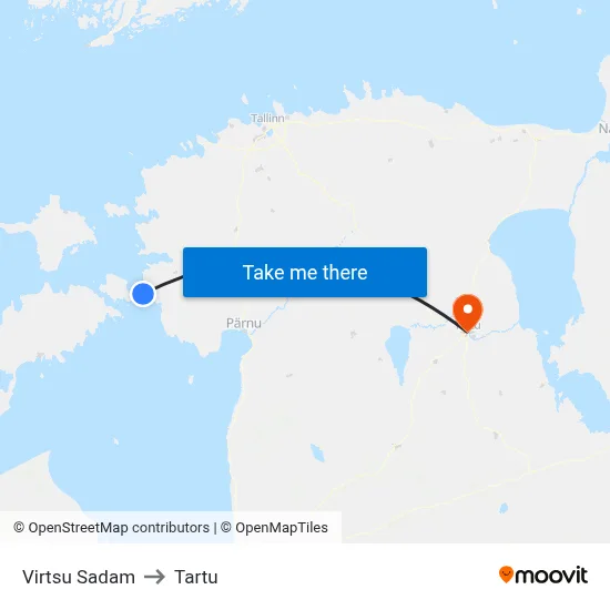 Virtsu Sadam to Tartu map