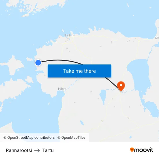 Rannarootsi to Tartu map