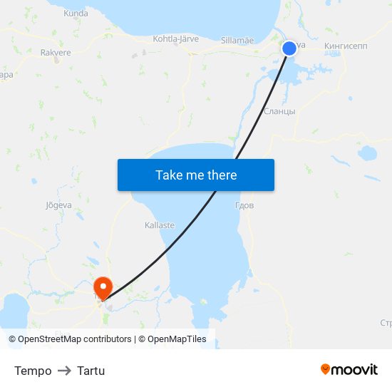Tempo to Tartu map