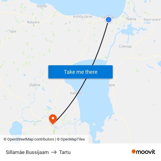 Sillamäe Bussijaam to Tartu map