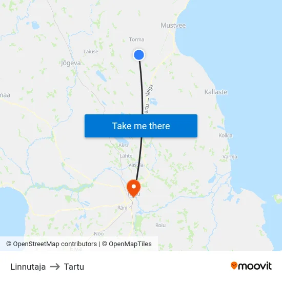 Linnutaja to Tartu map