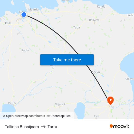 Tallinna Bussijaam to Tartu map