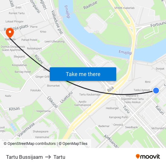Tartu Bussijaam to Tartu map