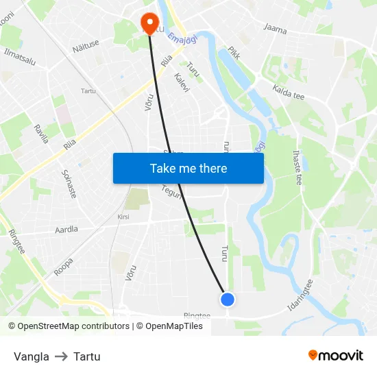 Vangla to Tartu map