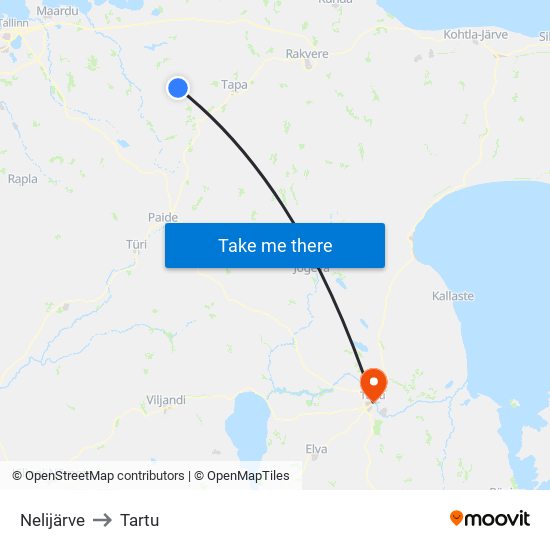 Nelijärve to Tartu map