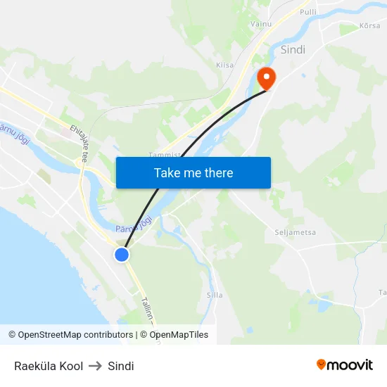 Raeküla Kool to Sindi map