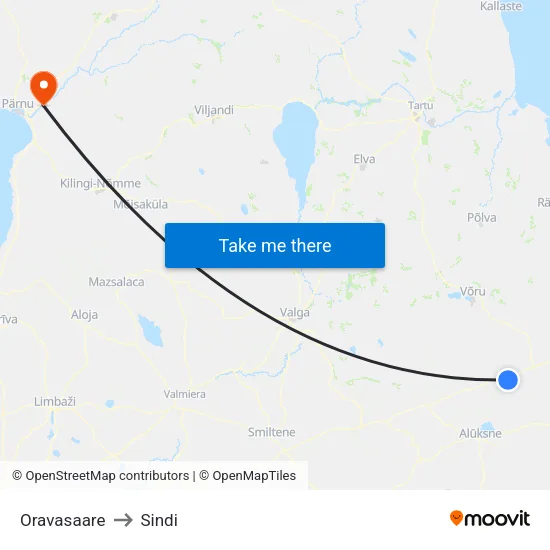 Oravasaare to Sindi map